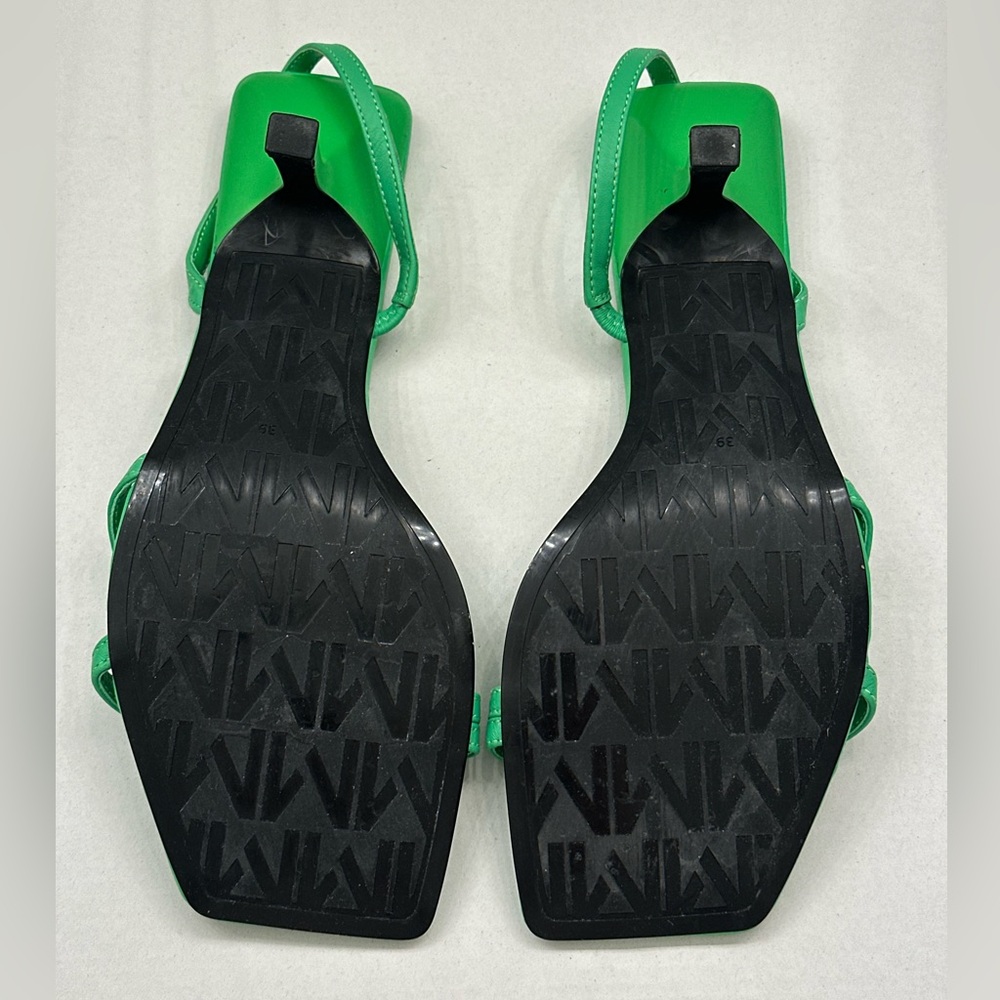 MANGO Green Triangle Heels Strappy Sandals Square Toe Size 9 - Picture 8 of 14
